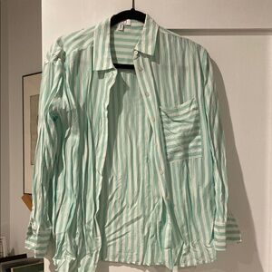 AYR Striped Button-Up Shirt in Mint Green and White